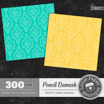 Rainbow Pencil Damask Solid Overlay Digital Paper 3H077