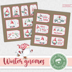 Winter Gnomes Watercolor Ephemera Tags Digital Paper LPB002C