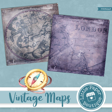 Vintage Grunge Maps Digital Paper PS052A3