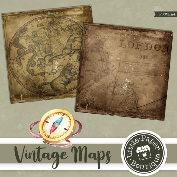 Vintage Grunge Maps Digital Paper PS052A4