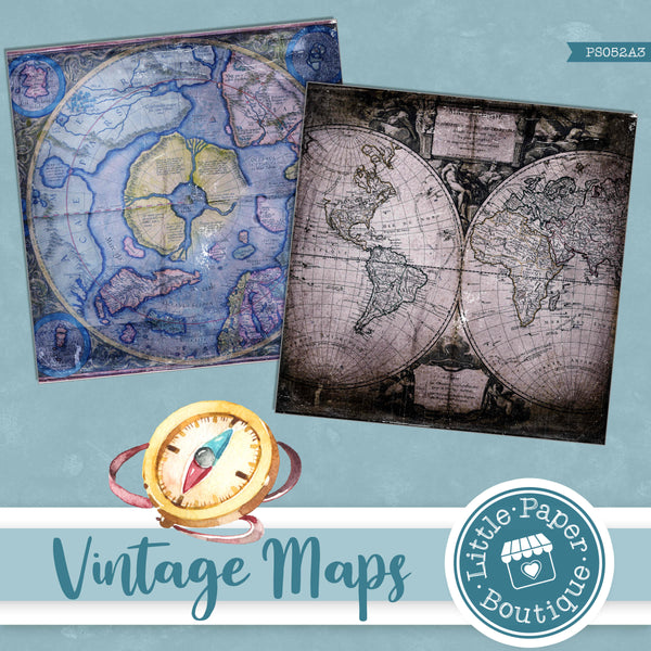 Vintage Grunge Maps Digital Paper PS052A3