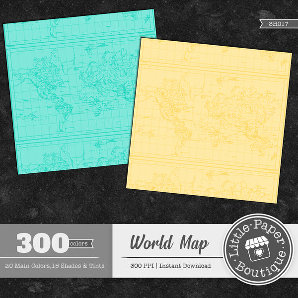 Rainbow World Map Digital Paper 3H017