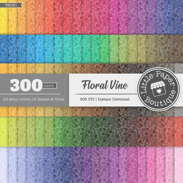 Rainbow White Floral Vine Digital Paper 3H051