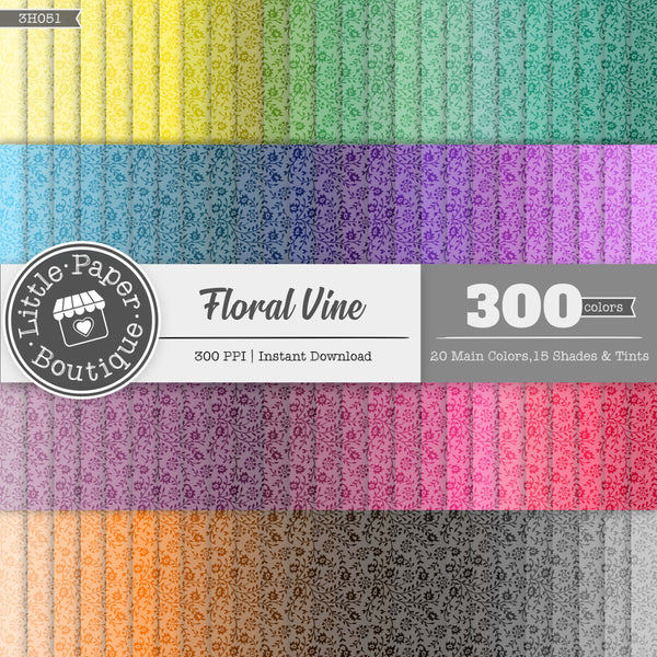 Rainbow White Floral Vine Digital Paper 3H051