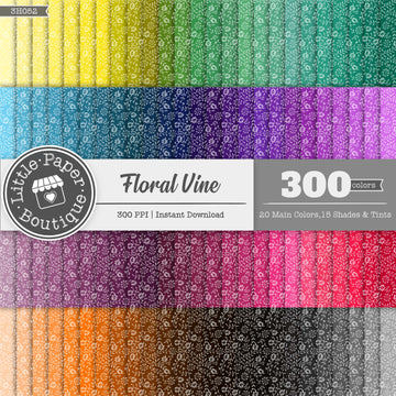 Rainbow Solid Floral Vine Digital Paper 3H052