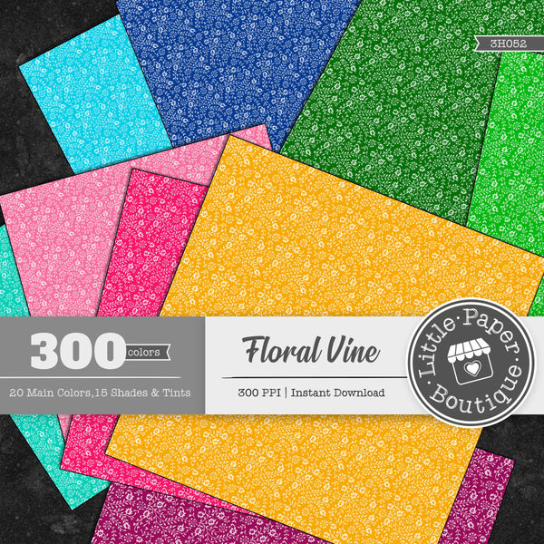 Rainbow Solid Floral Vine Digital Paper 3H052