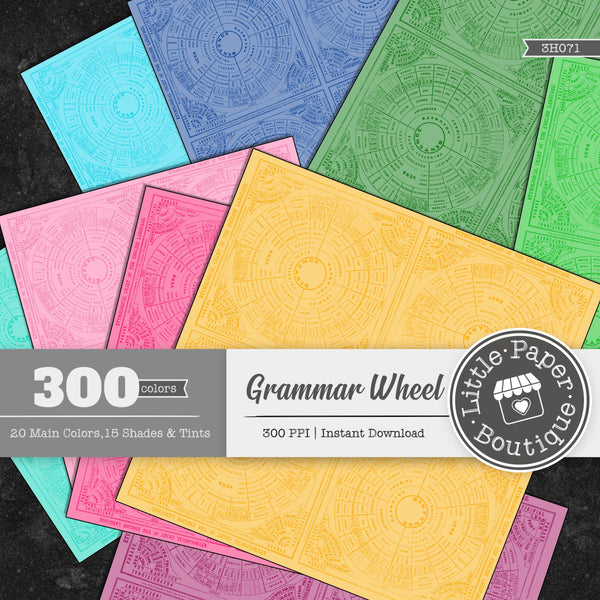 Rainbow Grammar Wheel Overlay Digital Paper 3H071