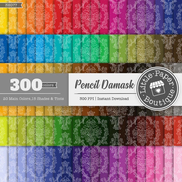 Rainbow Pencil Damask Solid Overlay Digital Paper 3H077