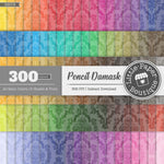 Rainbow Pencil Damask White Outline Digital Paper 3H078