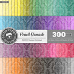 Rainbow Pencil Damask White Outline Digital Paper 3H078