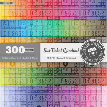 Rainbow London Bus Ticket Overlay Digital Paper 3H090