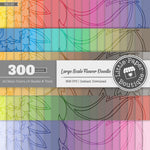 Rainbow Large Scale Flower Doodle Digital Paper 3H100