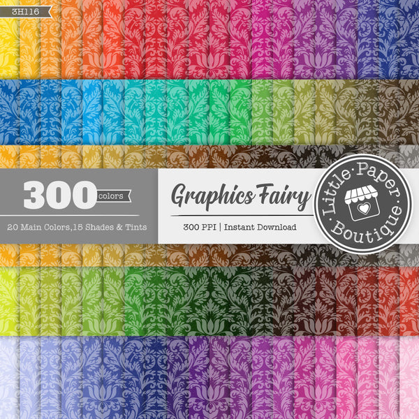 Rainbow Graphics Fairy Bold Damask Digital Paper 3H116