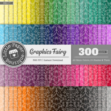 Rainbow Graphics Fairy Low Contrast Damask Digital Paper 3H117