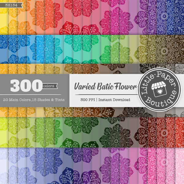 Rainbow Varied Batik Flower Digital Paper 3H134
