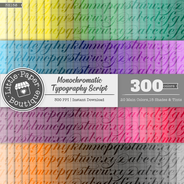 Rainbow Monochromatic Typography Script Digital Paper 3H158