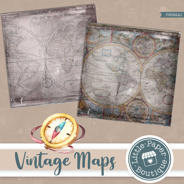 Vintage Grunge Maps Digital Paper PS052A1