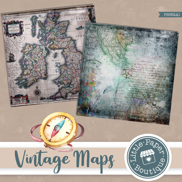 Vintage Grunge Maps Digital Paper PS052A1