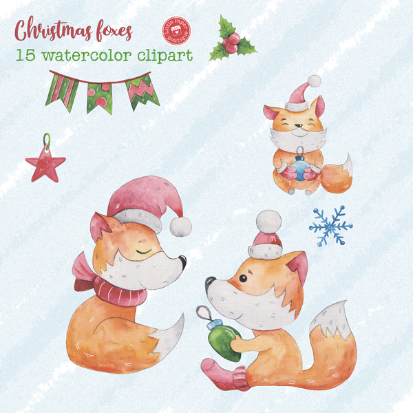 Christmas Foxes Digital Clipart CA017