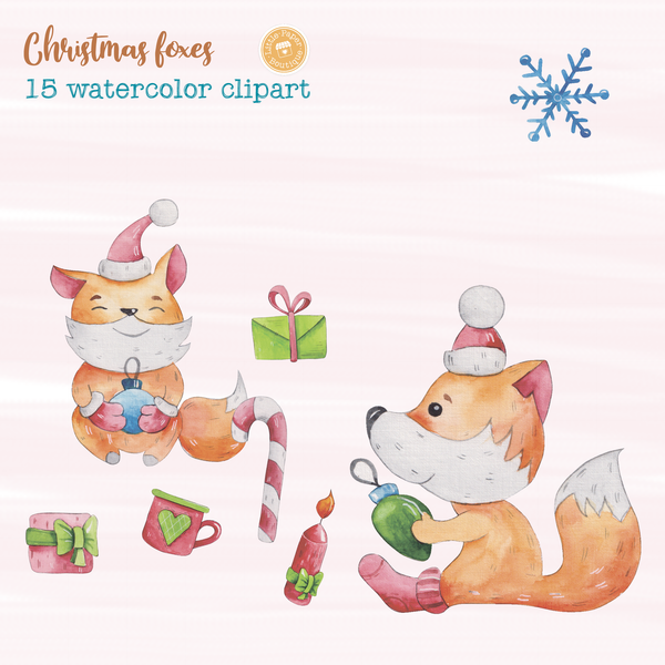 Christmas Foxes Digital Clipart CA017