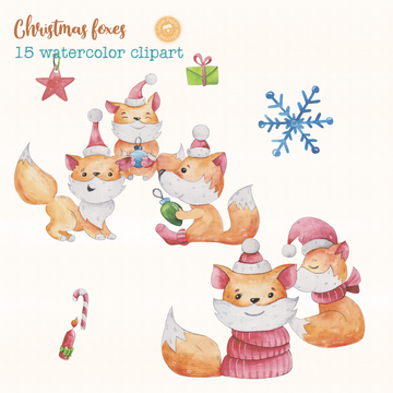 Christmas Foxes Digital Clipart CA017