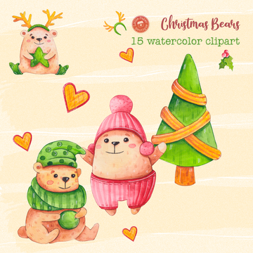 Christmas Bears Digital Clipart CA020