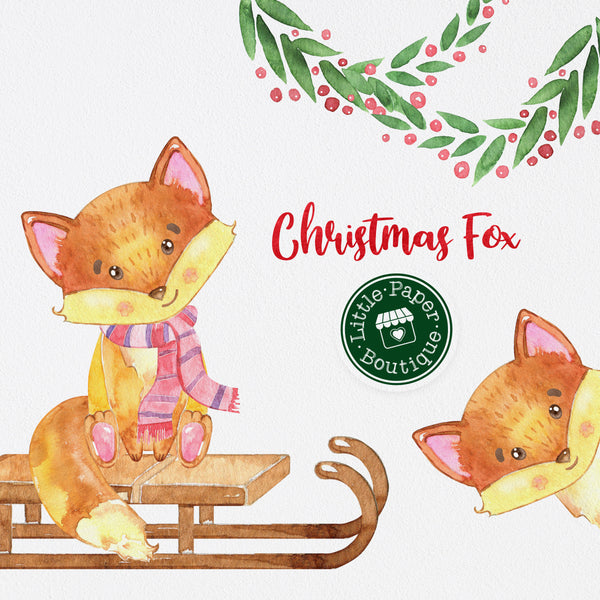 Christmas Fox Digital Clipart CA114