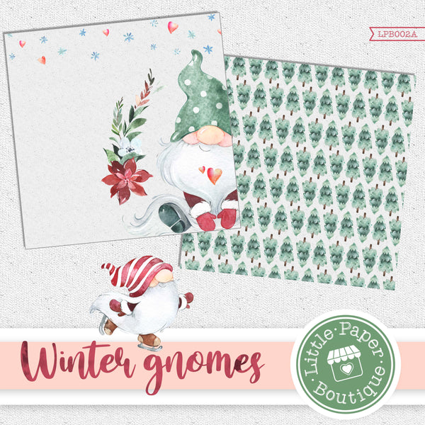 Winter Gnomes Watercolor Digital Paper LPB002A