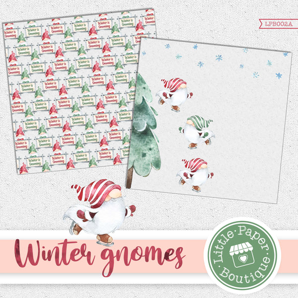 Winter Gnomes Watercolor Digital Paper LPB002A