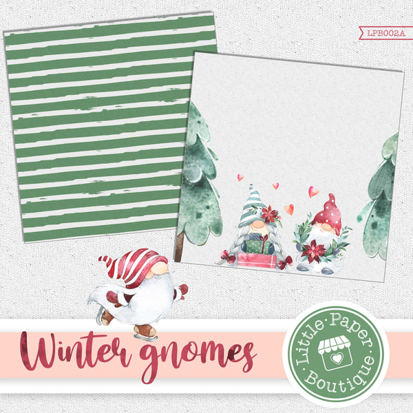 Winter Gnomes Watercolor Digital Paper LPB002A