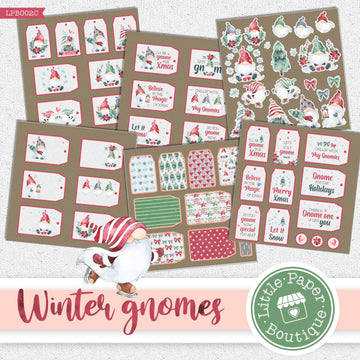 Winter Gnomes Watercolor Ephemera Tags Digital Paper LPB002C