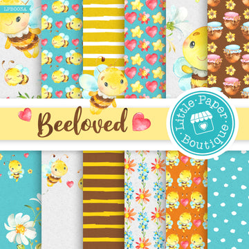 Bee-loved Watercolor Digital Paper LPB003A