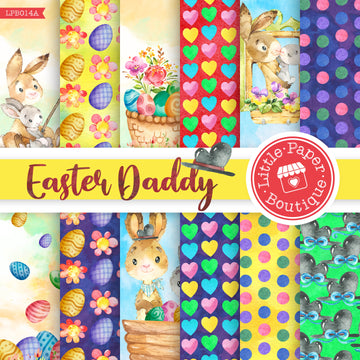 Easter Daddy Rabbit Watercolor Digital Paper LPB014A