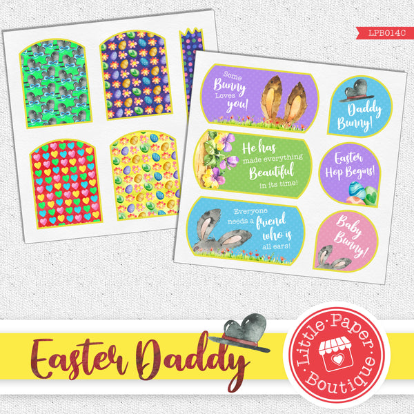 Easter Daddy Rabbit Watercolor Ephemera Tags Digital Paper LPB014C