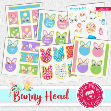 Easter Spring Bunny Head Watercolor Ephemera Tags Digital Paper LPB015C