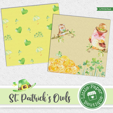 St Patrick's Day Owls Watercolor Digital Paper LPB023A2