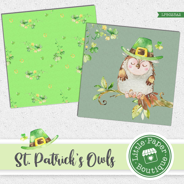 St Patrick's Day Owls Watercolor Digital Paper LPB023A2