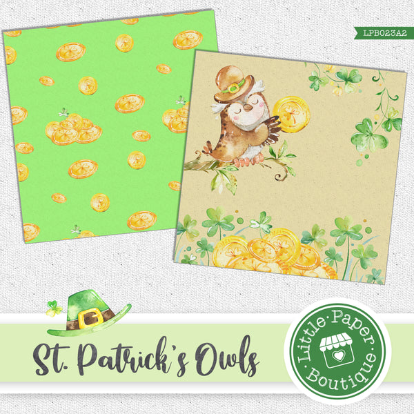 St Patrick's Day Owls Watercolor Digital Paper LPB023A2