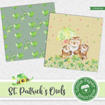 St Patrick's Day Owls Watercolor Digital Paper LPB023A2