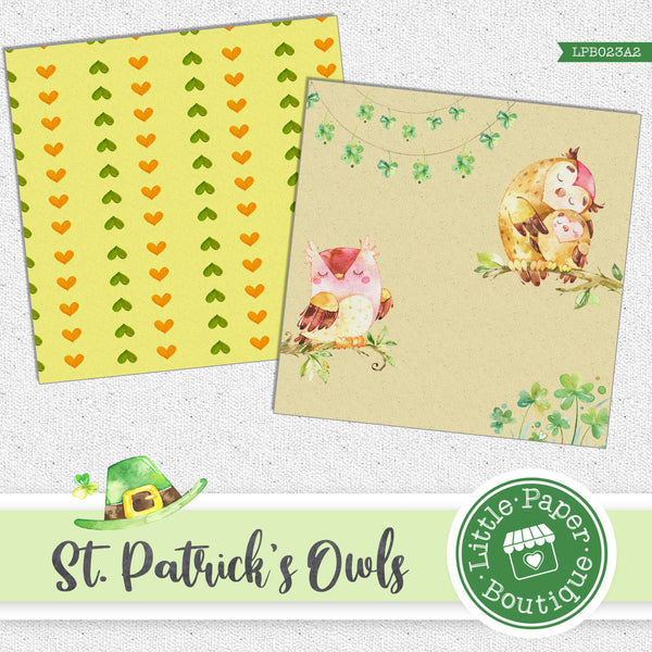 St Patrick's Day Owls Watercolor Digital Paper LPB023A2