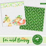 St Patrick's Day Fox and Bunny Watercolor Digital Paper LPB025A