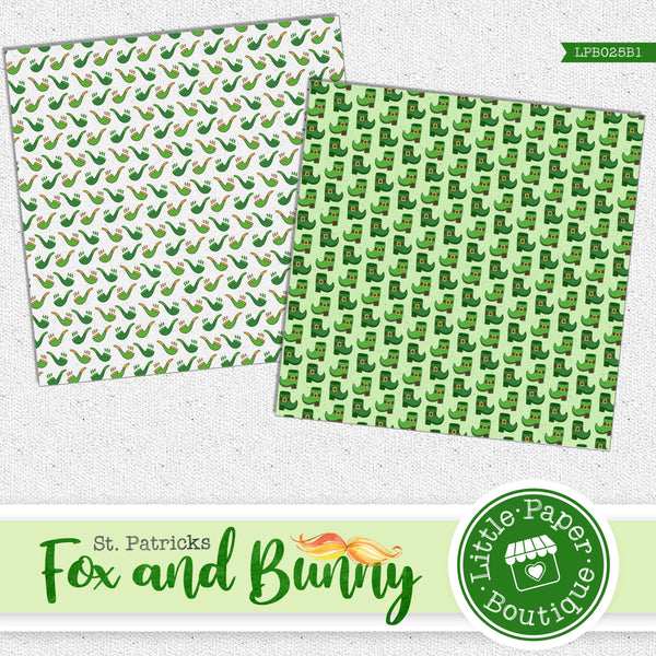 St Patrick's Day Fox and Bunny Watercolor Digital Paper LPB025B1