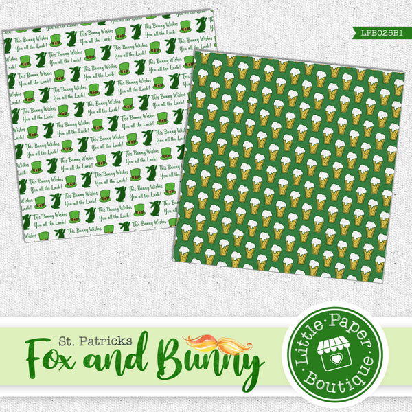 St Patrick's Day Fox and Bunny Watercolor Digital Paper LPB025B1