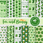 St Patrick's Day Fox and Bunny Watercolor Digital Paper LPB025B1