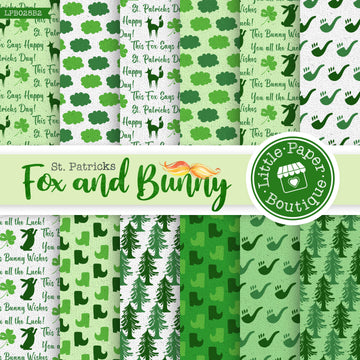 St Patrick's Day Fox and Bunny Watercolor Digital Paper LPB025B2