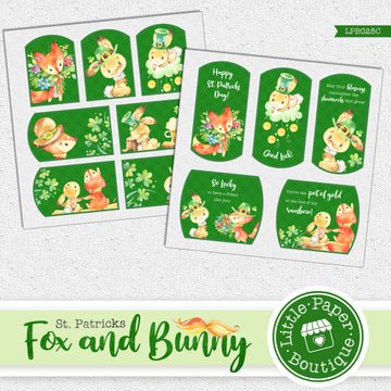 St Patrick's Day Fox and Bunny Watercolor Ephemera Tags Digital Paper LPB025C