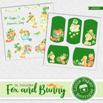 St Patrick's Day Fox and Bunny Watercolor Ephemera Tags Digital Paper LPB025C
