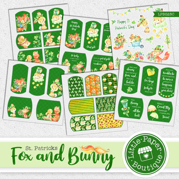 St Patrick's Day Fox and Bunny Watercolor Ephemera Tags Digital Paper LPB025C