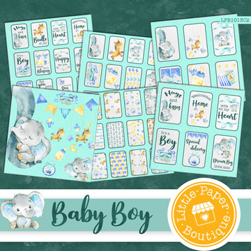 Baby Boy Watercolor Ephemera Tags Digital Paper LPB1013C