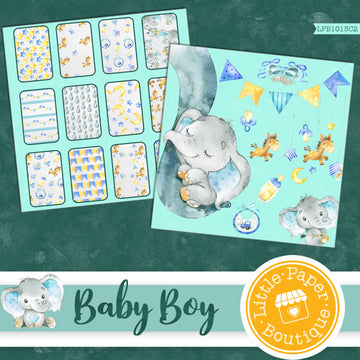 Baby Boy Watercolor Ephemera Tags Digital Paper LPB1013C